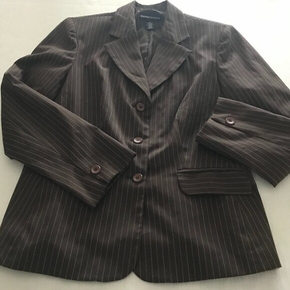 Norton McNaughton Stretch Brown Striped Three Buttons Blazer Jacket - Picture 5 of 16